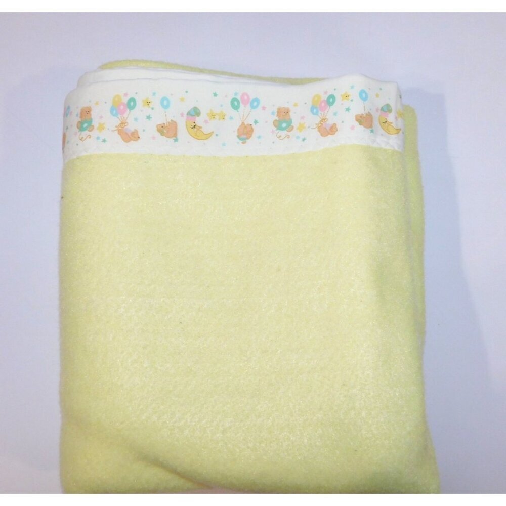VTG Esmond Yellow Baby Crib Blanket Satin Teddy Bear Ballo Trim UNUSE 36" x 43"